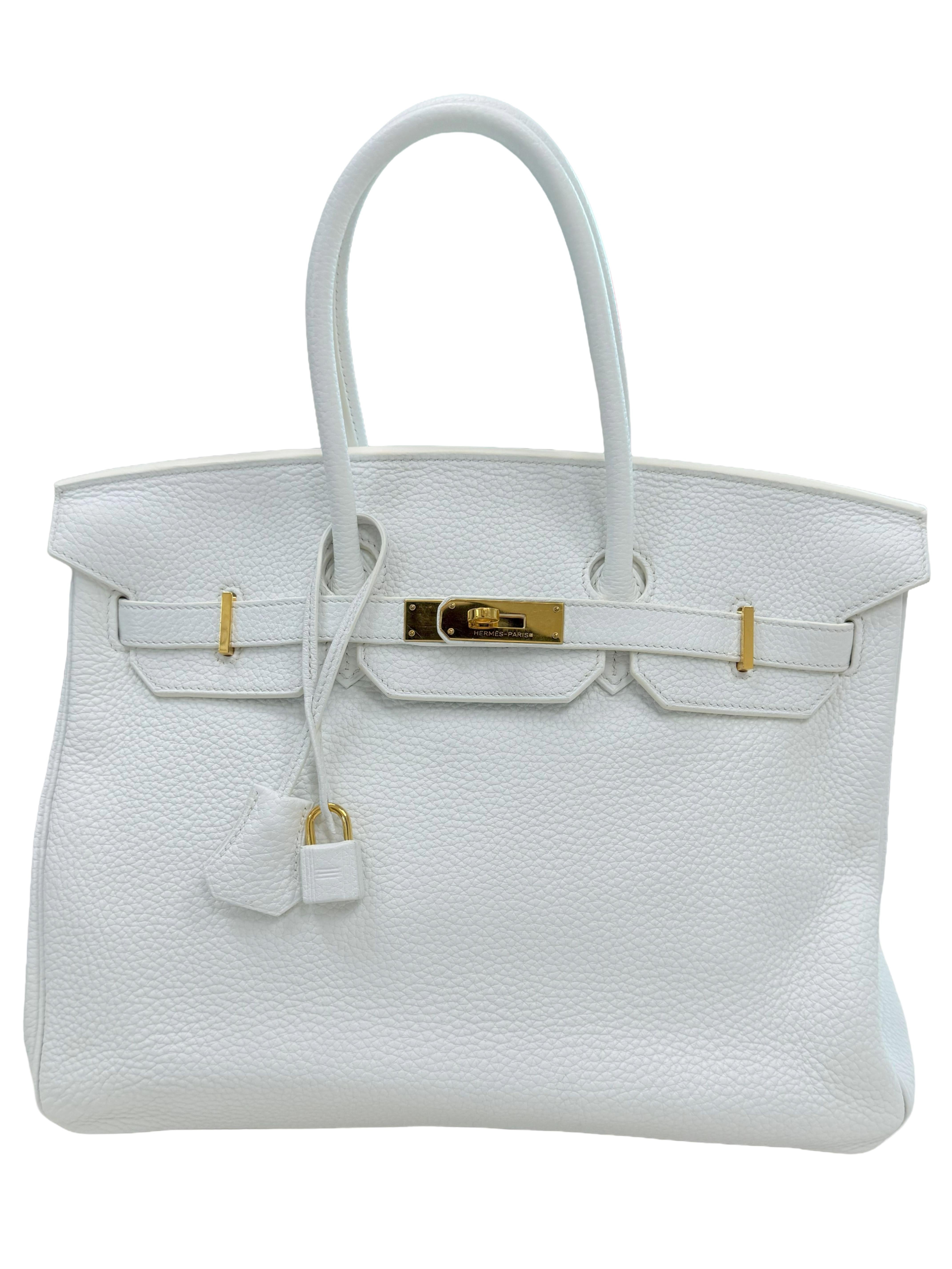 Hermes Birkin 35 Weiß Clemence Leder mit Gold Hardware Handtasche (Grau) im Angebot