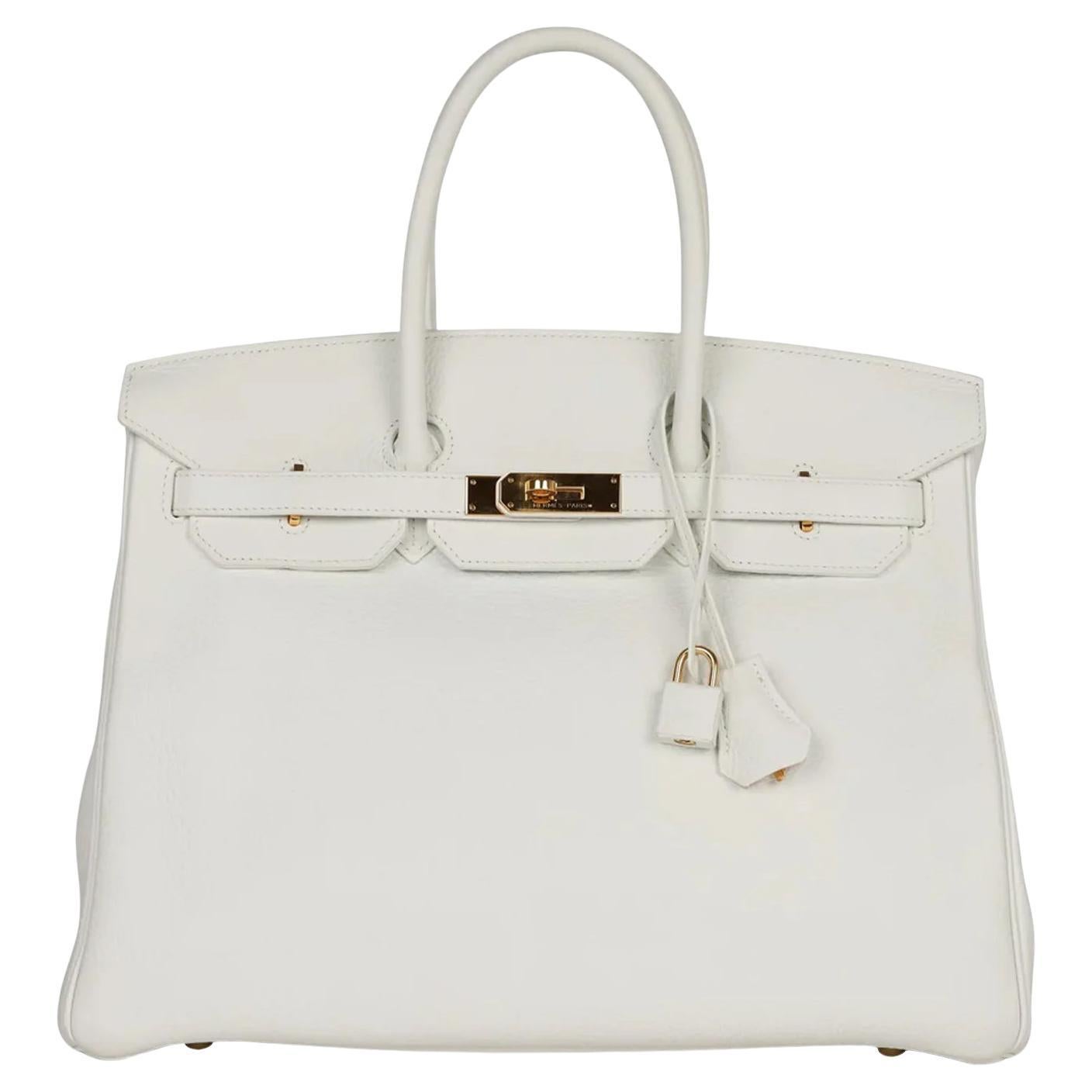 Hermes Birkin 35 in pelle bianca Clemence con finiture dorate