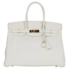 Hermes Birkin 35 White Clemence Leather With Gold Hardware Handbag