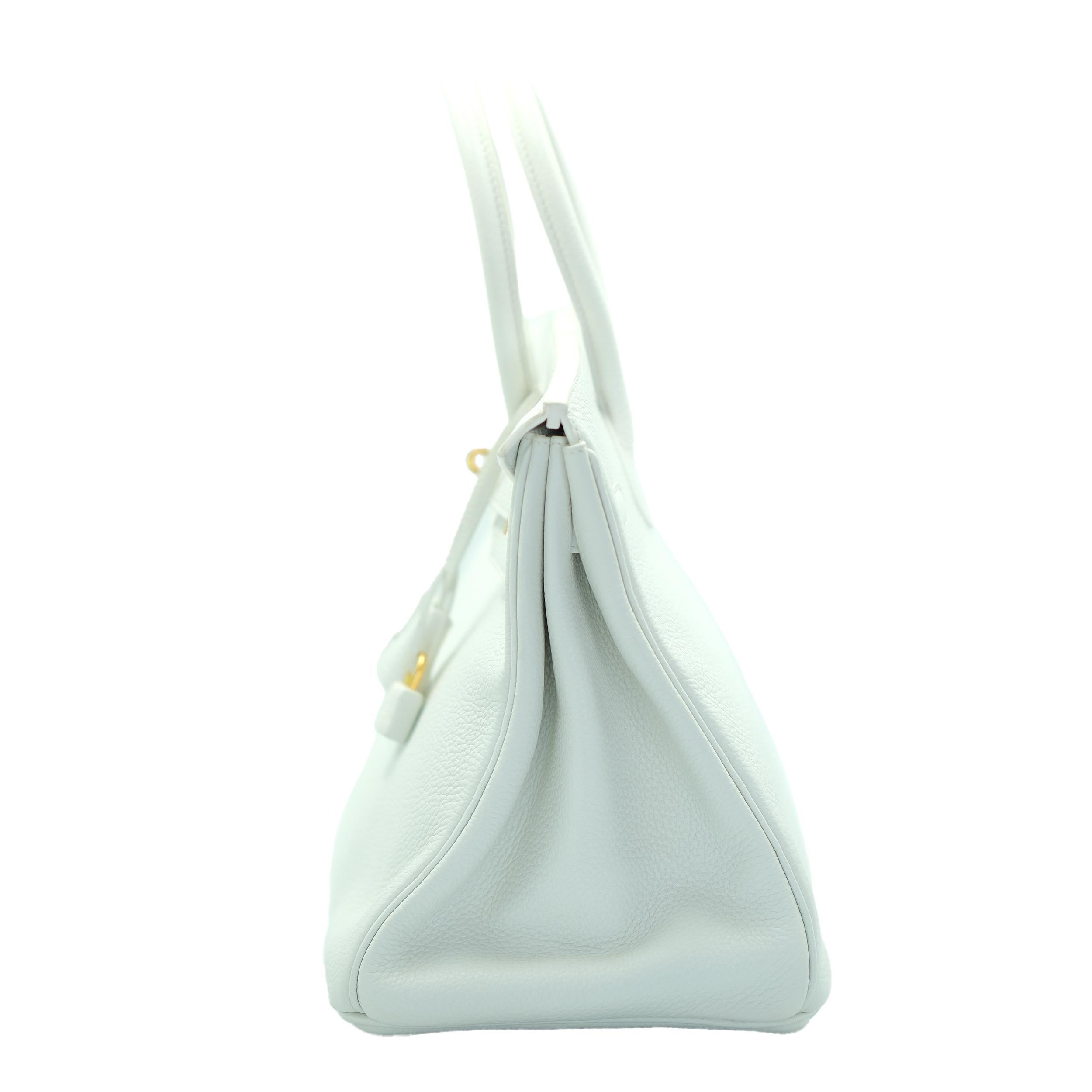 Gris Hermes Birkin 35 Blanc Clémence avec décorations en or en vente
