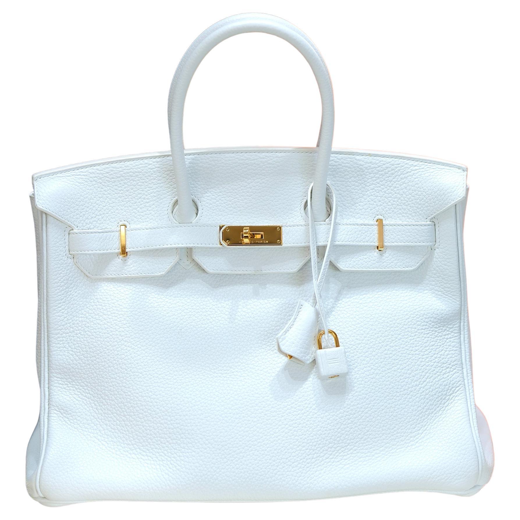 Hermes Birkin 35 Blanc Clémence avec décorations en or en vente