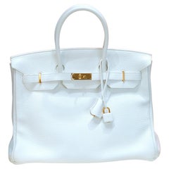 Hermes Birkin 35 Blanc Clémence avec décorations en or