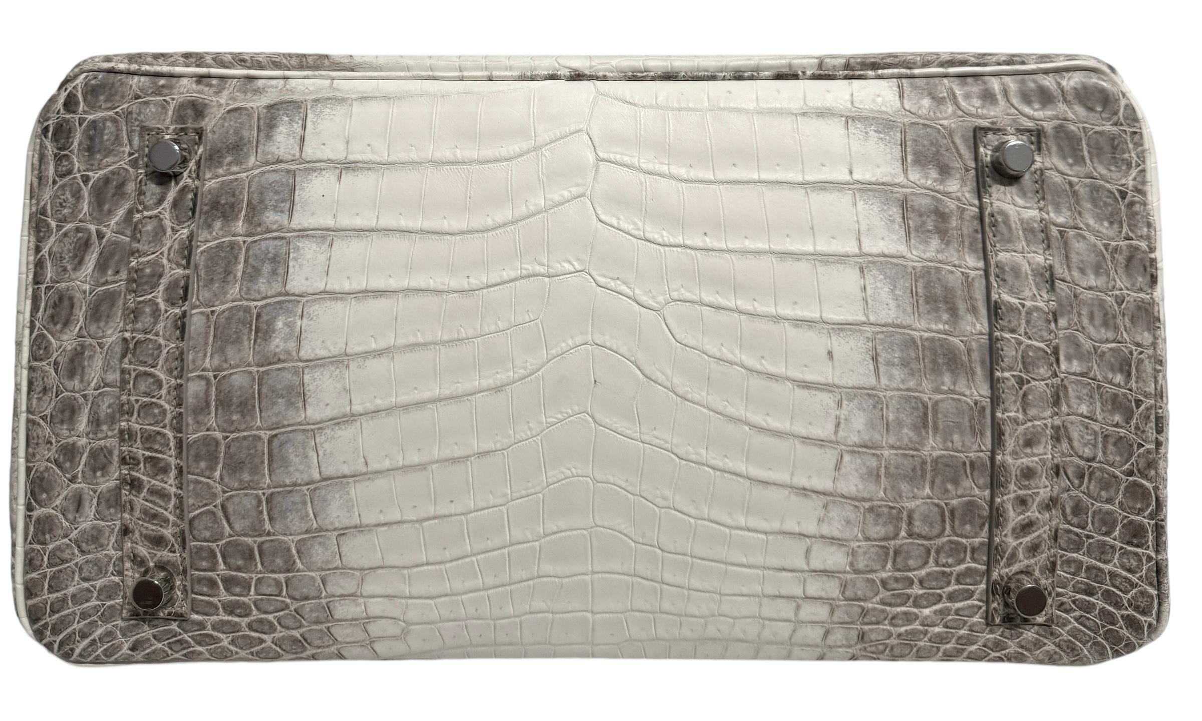 Hermes Birkin 35 White Matte Crocodile Diamond Himalayan 18K White Gold Hardware For Sale 10