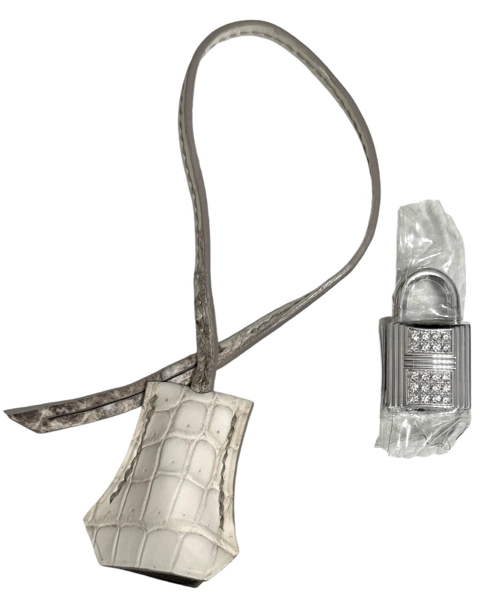Women's or Men's Hermes Birkin 35 White Matte Crocodile Diamond Himalayan 18K White Gold Hardware For Sale
