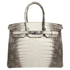 Hermes Birkin 35 White Matte Crocodile Diamond Himalayan 18K White Gold Hardware