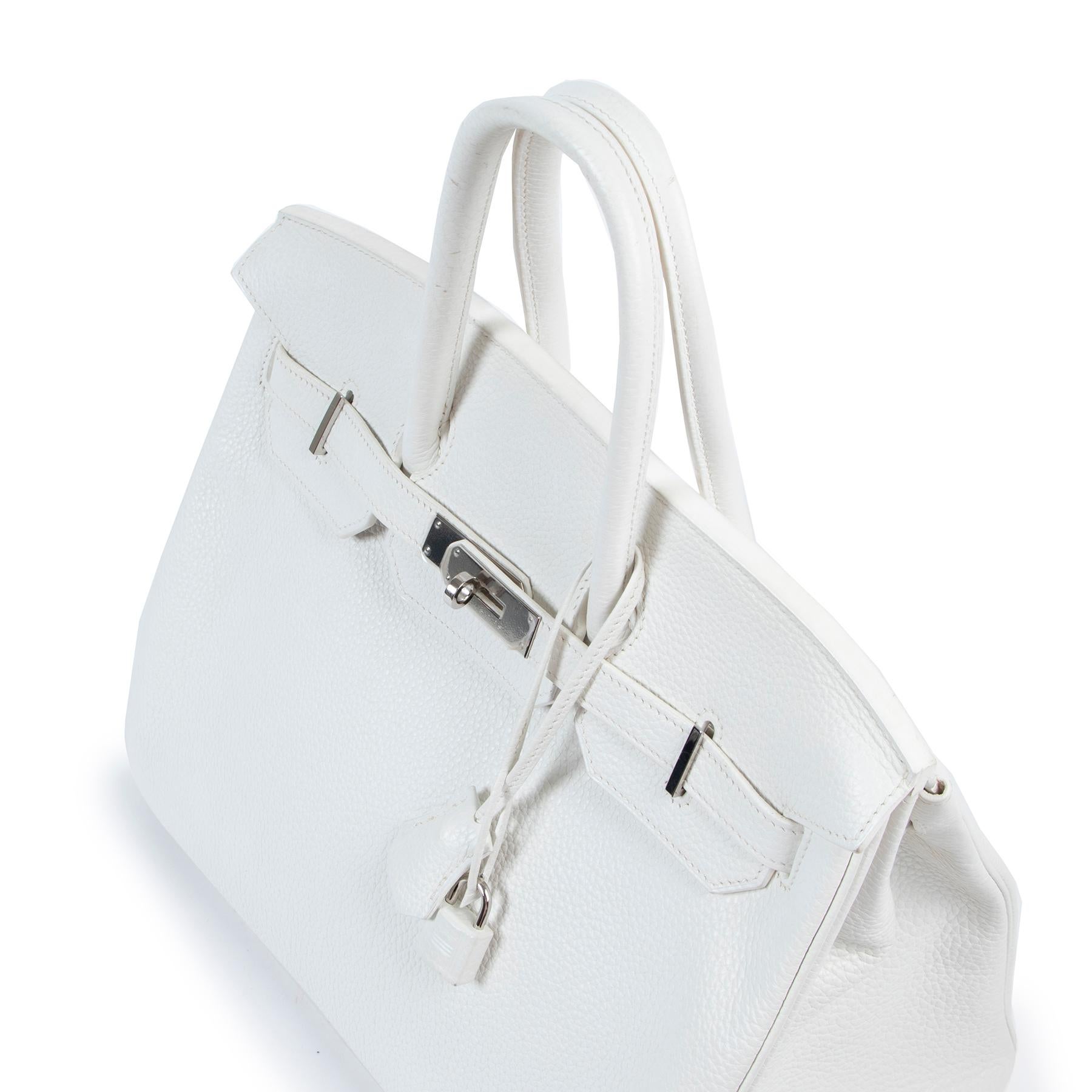 Gray Hermès Birkin 35 White Taurillon Clemence PHW