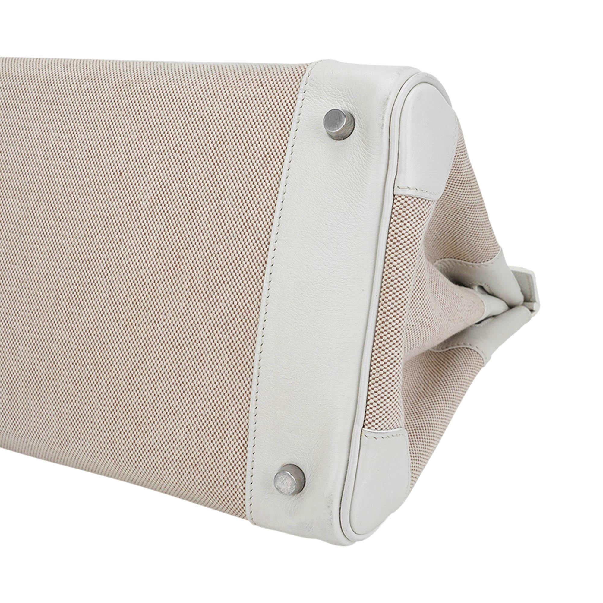 Hermes Birkin 35 White Toile Bag Swift Leather Palladium  For Sale 8