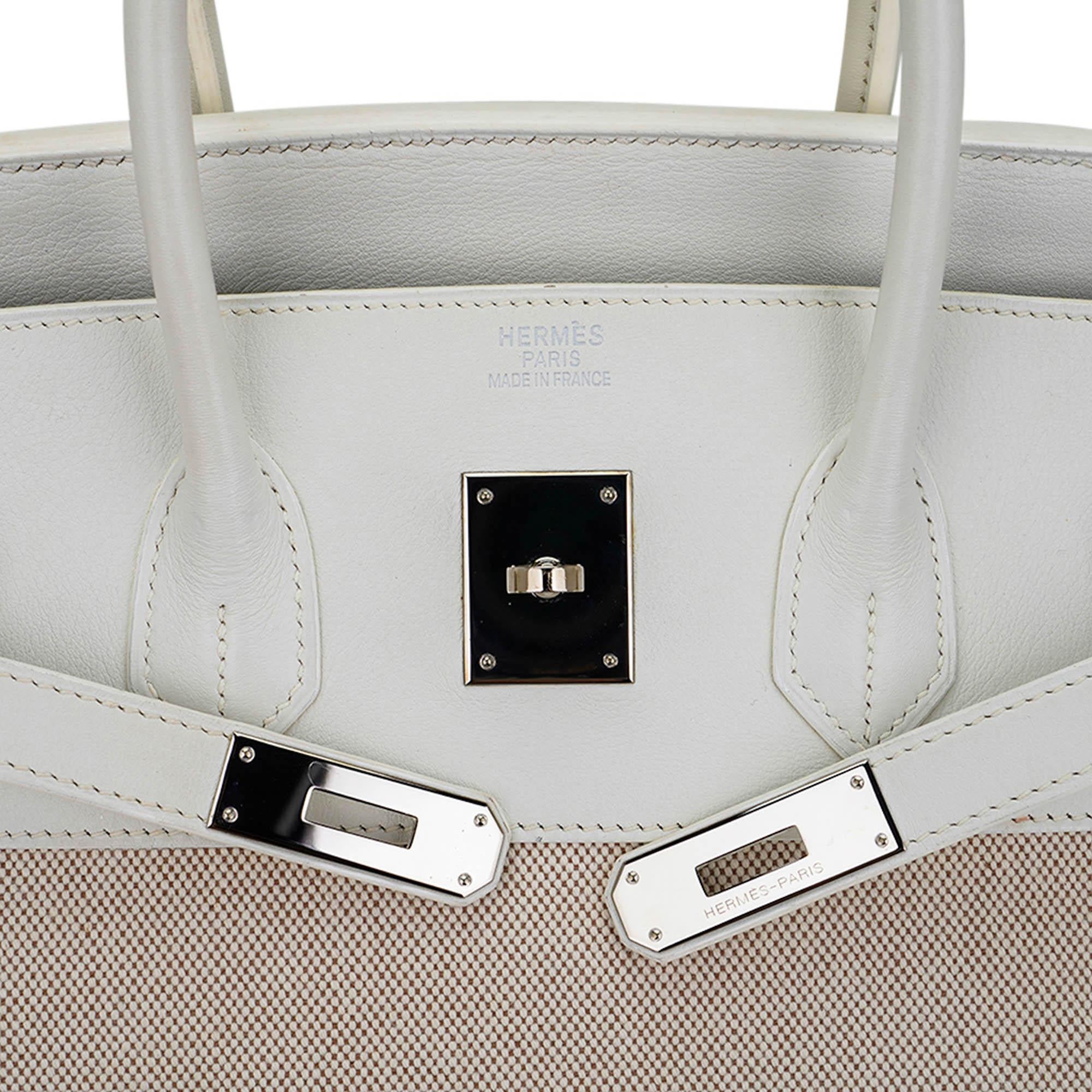 Hermes Birkin 35 White Toile Bag Swift Leather Palladium  For Sale 5