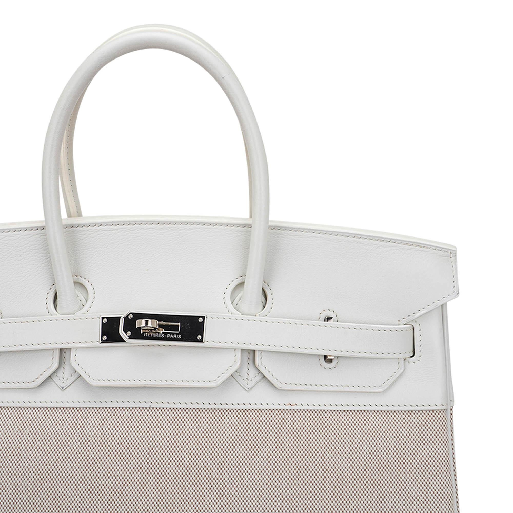 Hermes Birkin 35 White Toile Bag Swift Leather Palladium  For Sale 3