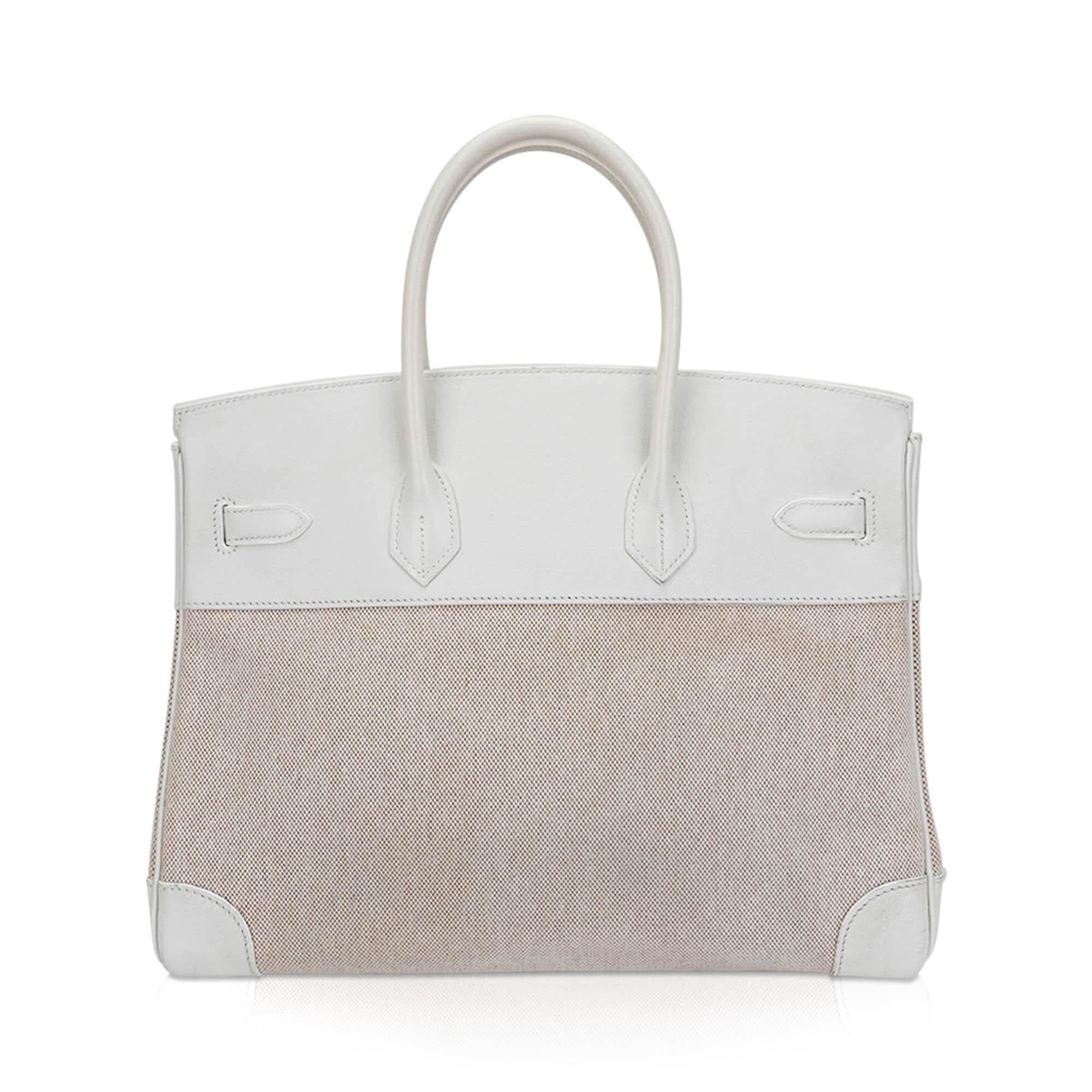 Hermes Birkin 35 White Toile Bag Swift Leather Palladium  For Sale 4