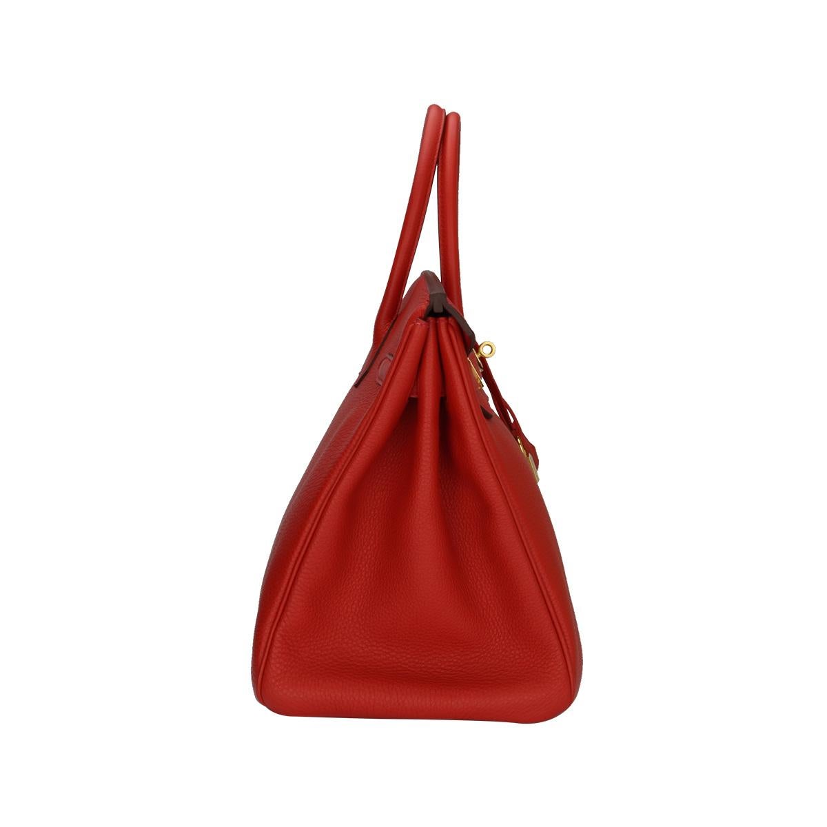 Red Hermès Birkin 35cm Bag Geranium Togo Leather with Gold Hardware Stamp P 2012