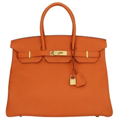 Hermès Birkin 35cm Bag Orange Togo Leather with Gold Hardware Stamp R Year 2014