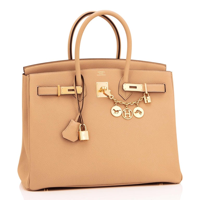 Auth Hermès Birkin 35 Bag Veau Togo Gold/Ambre full set w/ Box, Bag, Receipt
