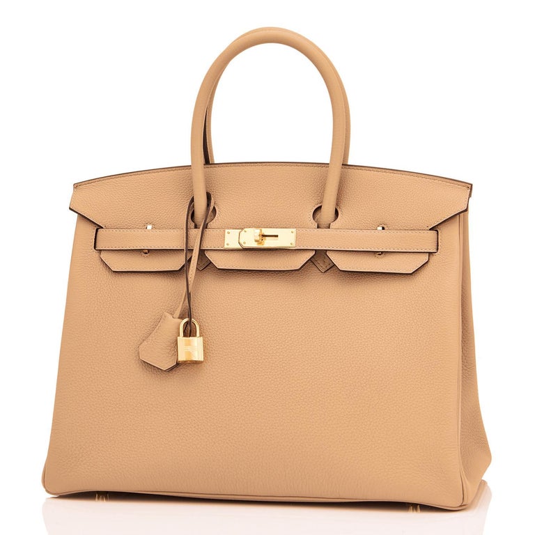 Auth Hermès Birkin 35 Bag Veau Togo Gold/Ambre full set w/ Box, Bag,  Receipt