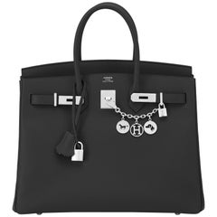 Hermes Birkin 35cm Black Epsom Bag Palladium Hardware NEW