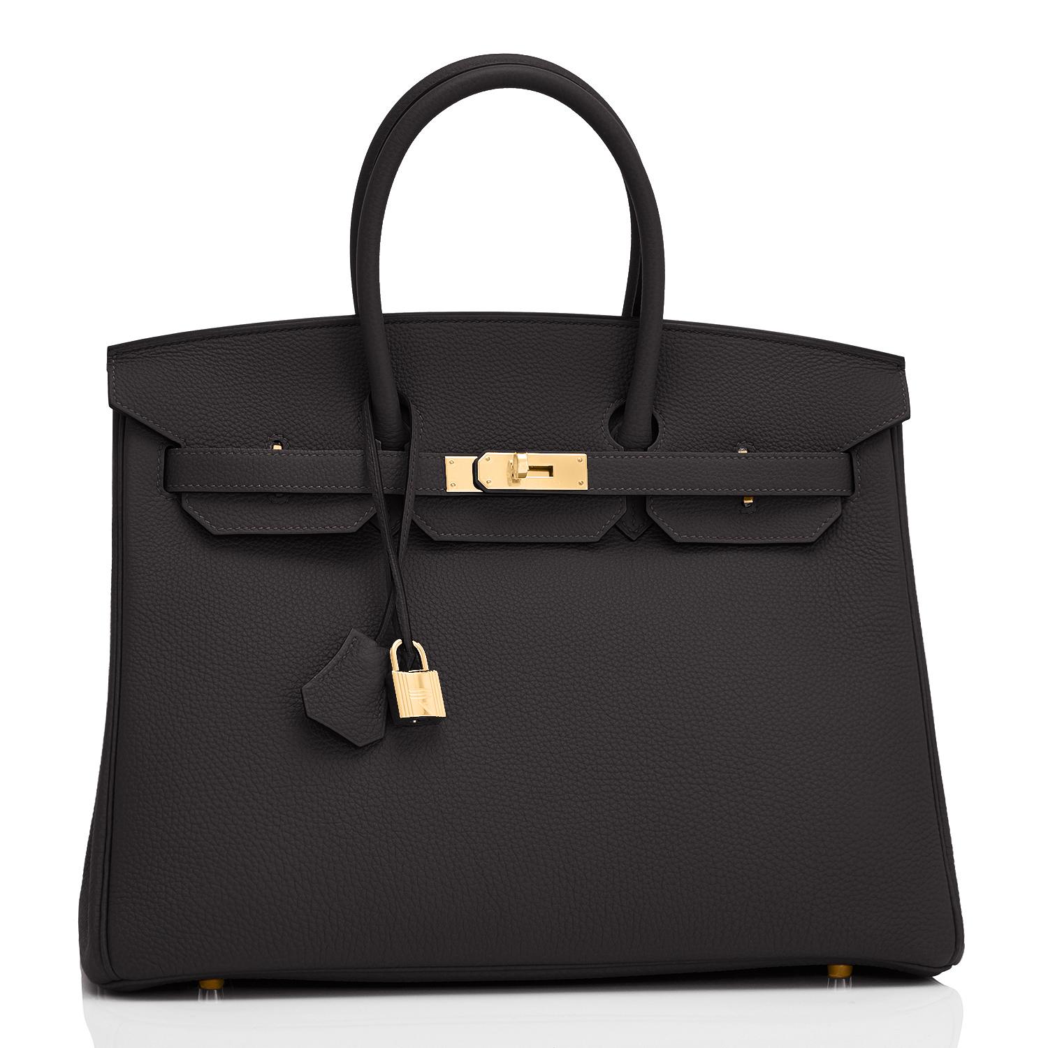 Hermes Black Togo 35cm Birkin Gold Hardware Power Birkin Y Stamp, 2020
Brand New in Box. Store fresh. Pristine Condition (with plastic on hardware).
Just purchased from Hermes store; bag bears new 2020 interior Y stamp.
Perfect gift! Comes with