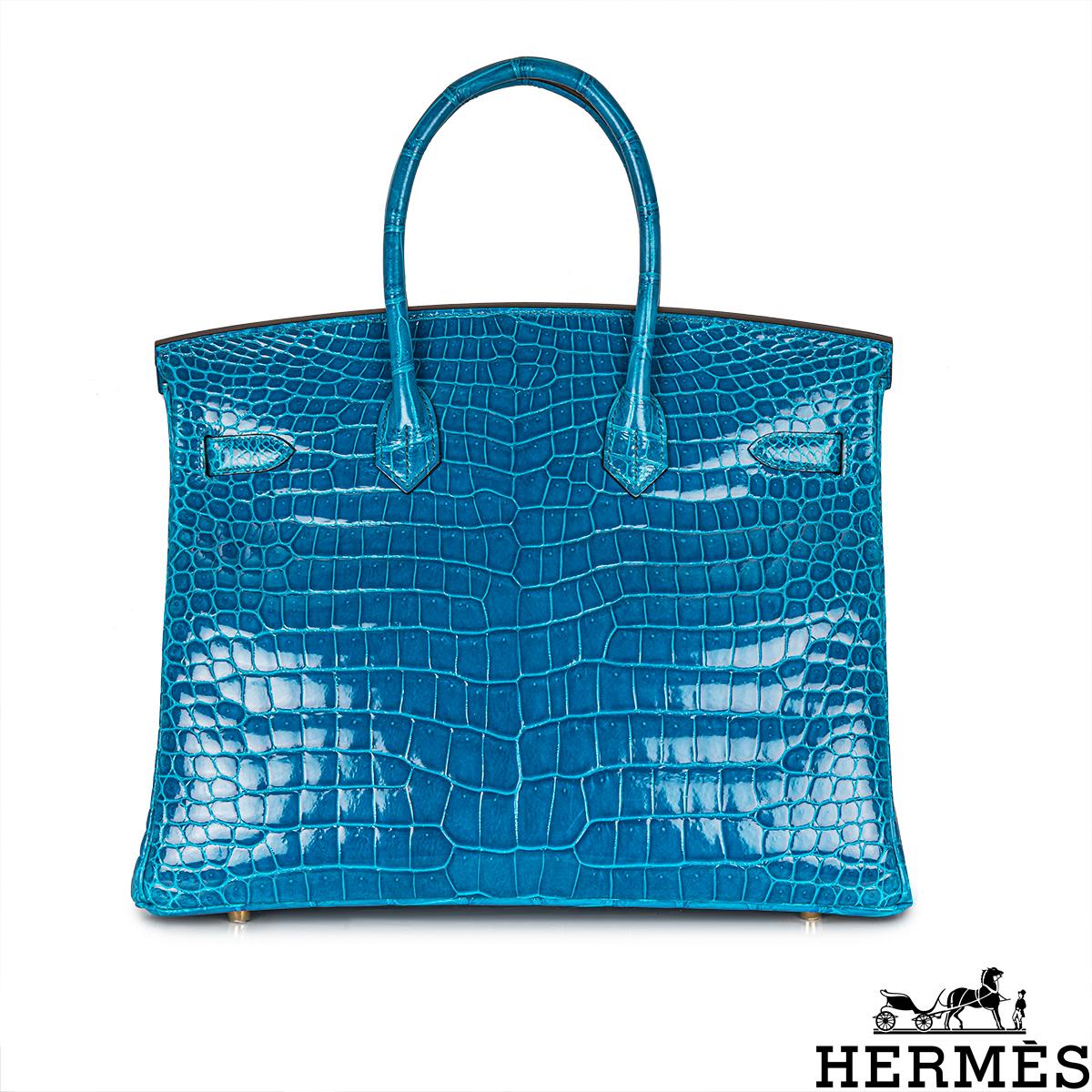 Hermès Birkin 35cm Bleu Izmir Crocodile Poreux GHW Neuf à London, GB