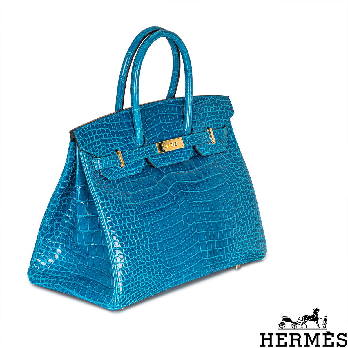  Hermès Birkin 35cm Bleu Izmir Crocodile Poreux GHW Unisexe 