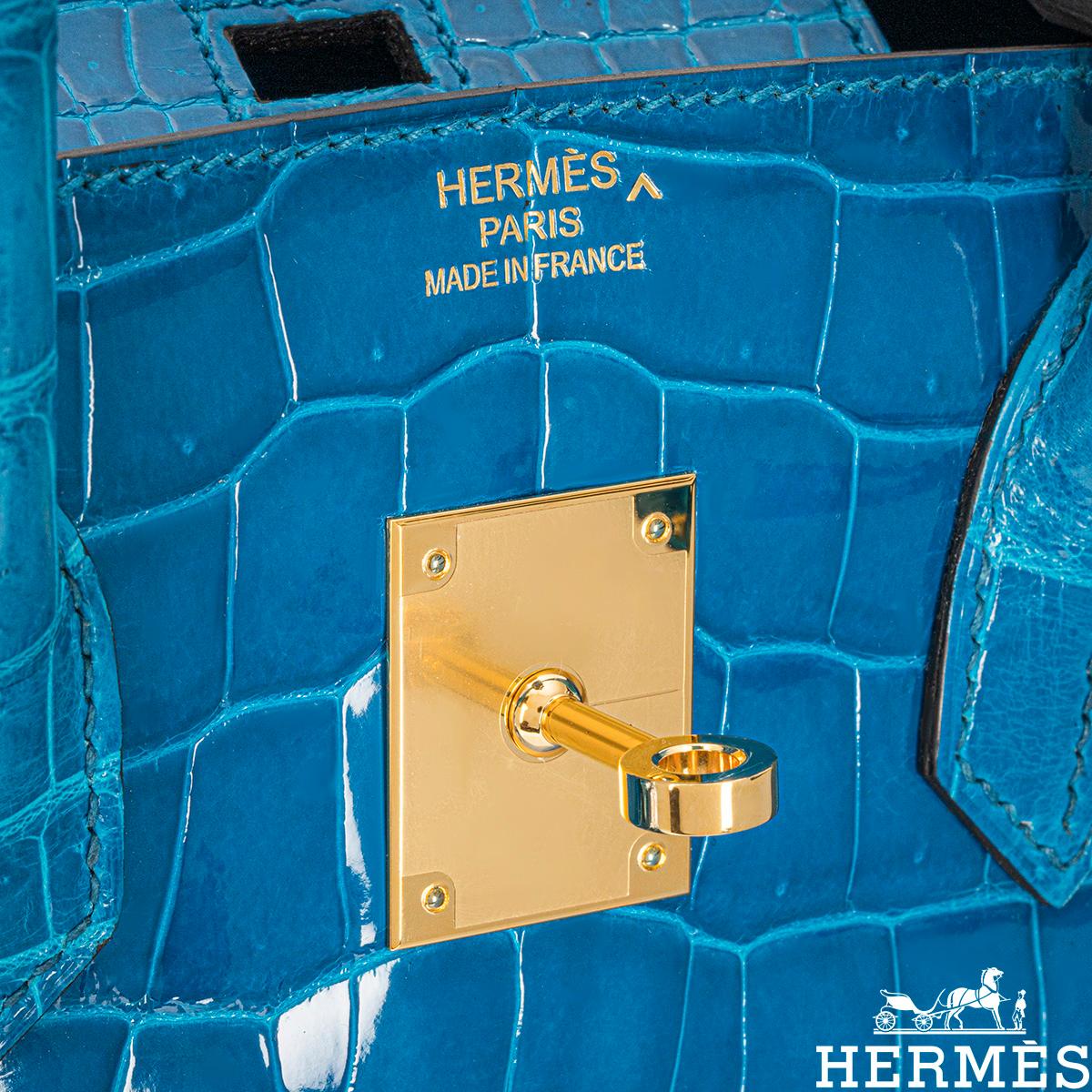 Hermès Birkin 35cm Bleu Izmir Porous Crocodile GHW In Excellent Condition In London, GB