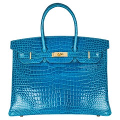 Hermès Birkin 35cm Bleu Izmir poröses Krokodil GHW