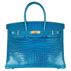 Hermès Birkin 35cm Bleu Izmir Crocodile Poreux GHW