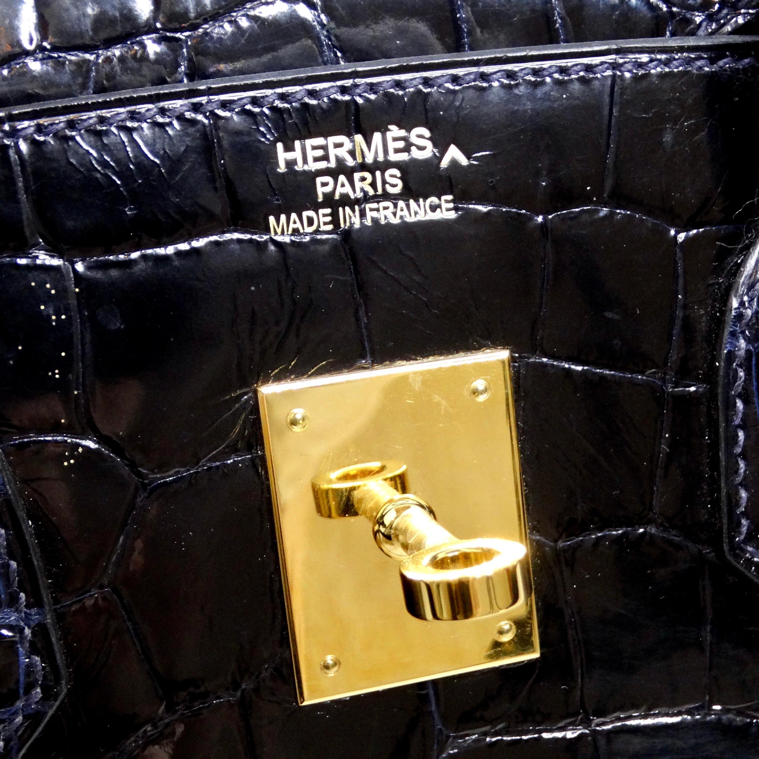 Hermes Birkin 35cm Bleu Marine Porosus Crocodile with Gold Hardware For Sale 6