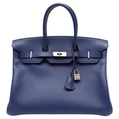 Hermes Birkin 35cm Bleu Saphire Novillo Leather Sea Surf & Fun w/Palladium