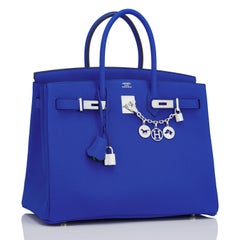 Hermes Birkin 35 Blue Electric Togo Bag RARE NEW