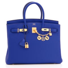 Hermes Birkin 35cm Blue Electric Togo Gold Hardware Bag RARE