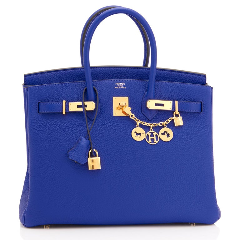 100% Authentic Hermes Birkin 35 Togo blue Lin with Gold Hardware