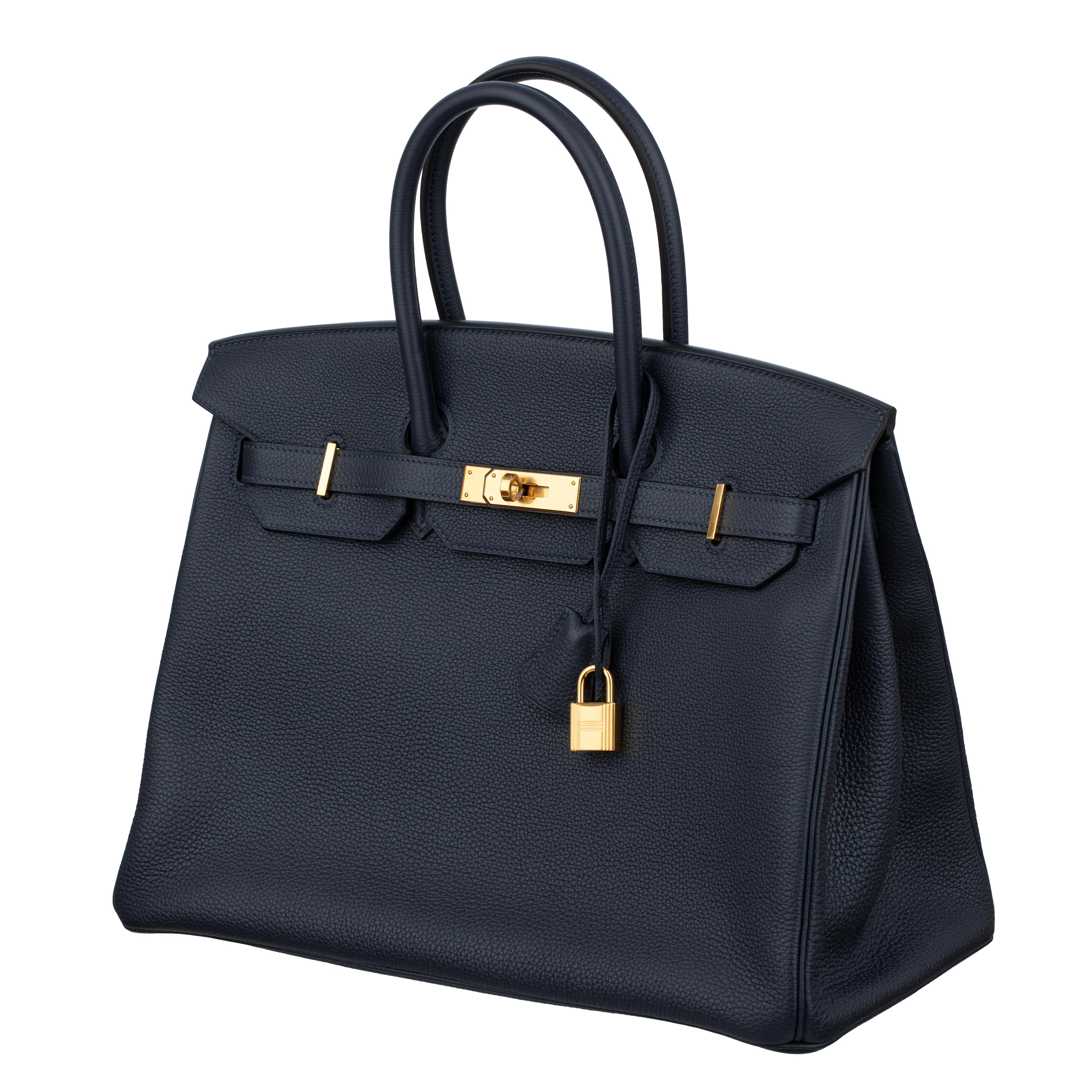 Black Hermes Birkin 35cm Blue Nuit Togo Leather Gold Hardware For Sale