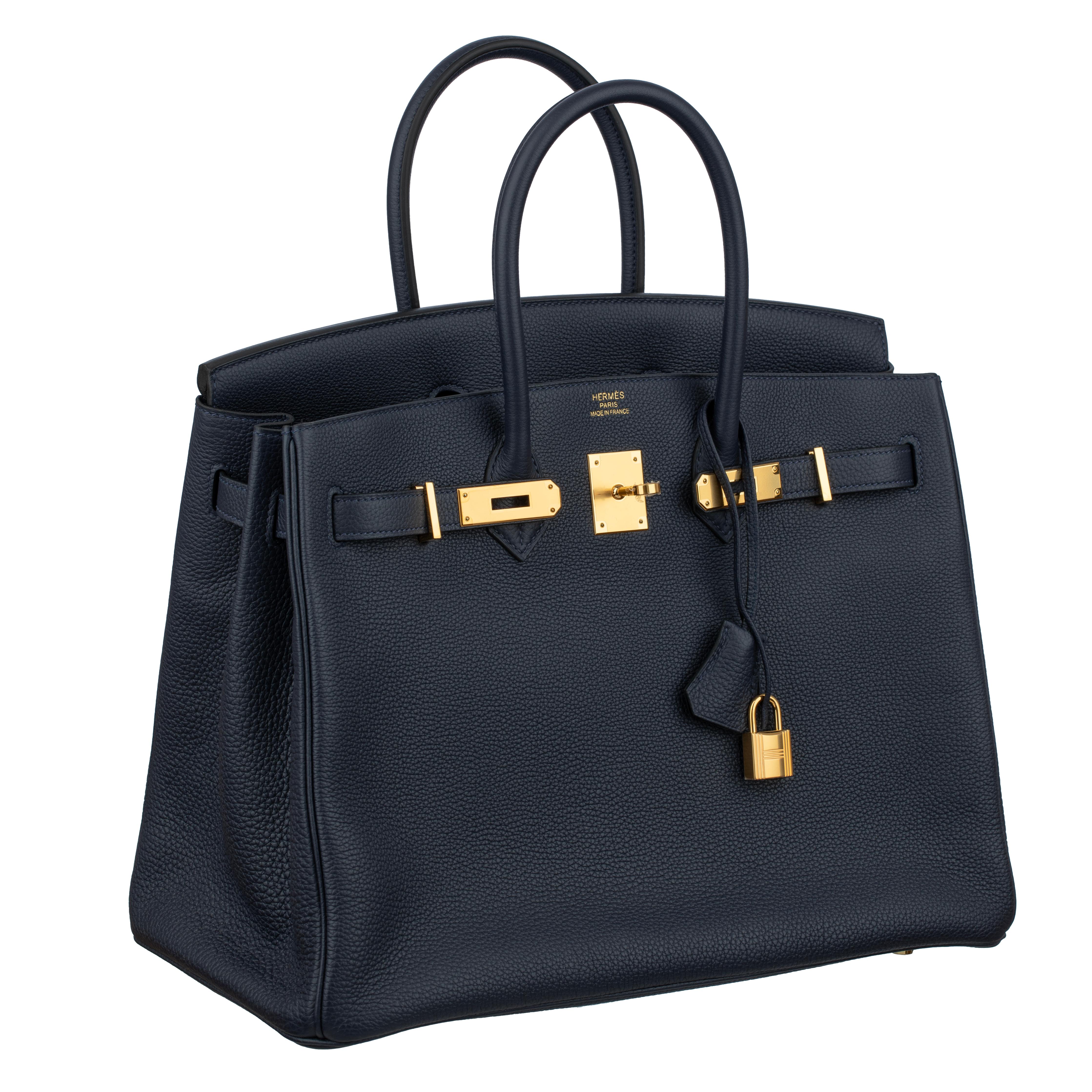 Women's or Men's Hermes Birkin 35cm Blue Nuit Togo Leather Gold Hardware For Sale