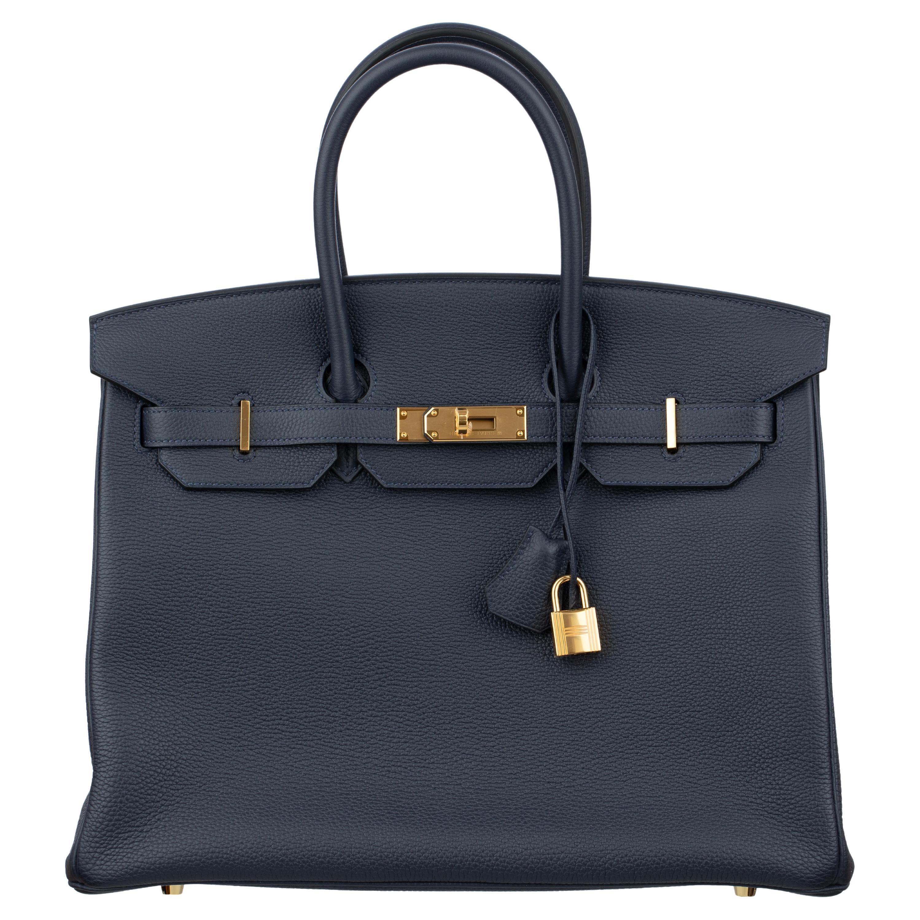 Hermes Birkin 35cm Blue Nuit Togo Leather Gold Hardware For Sale