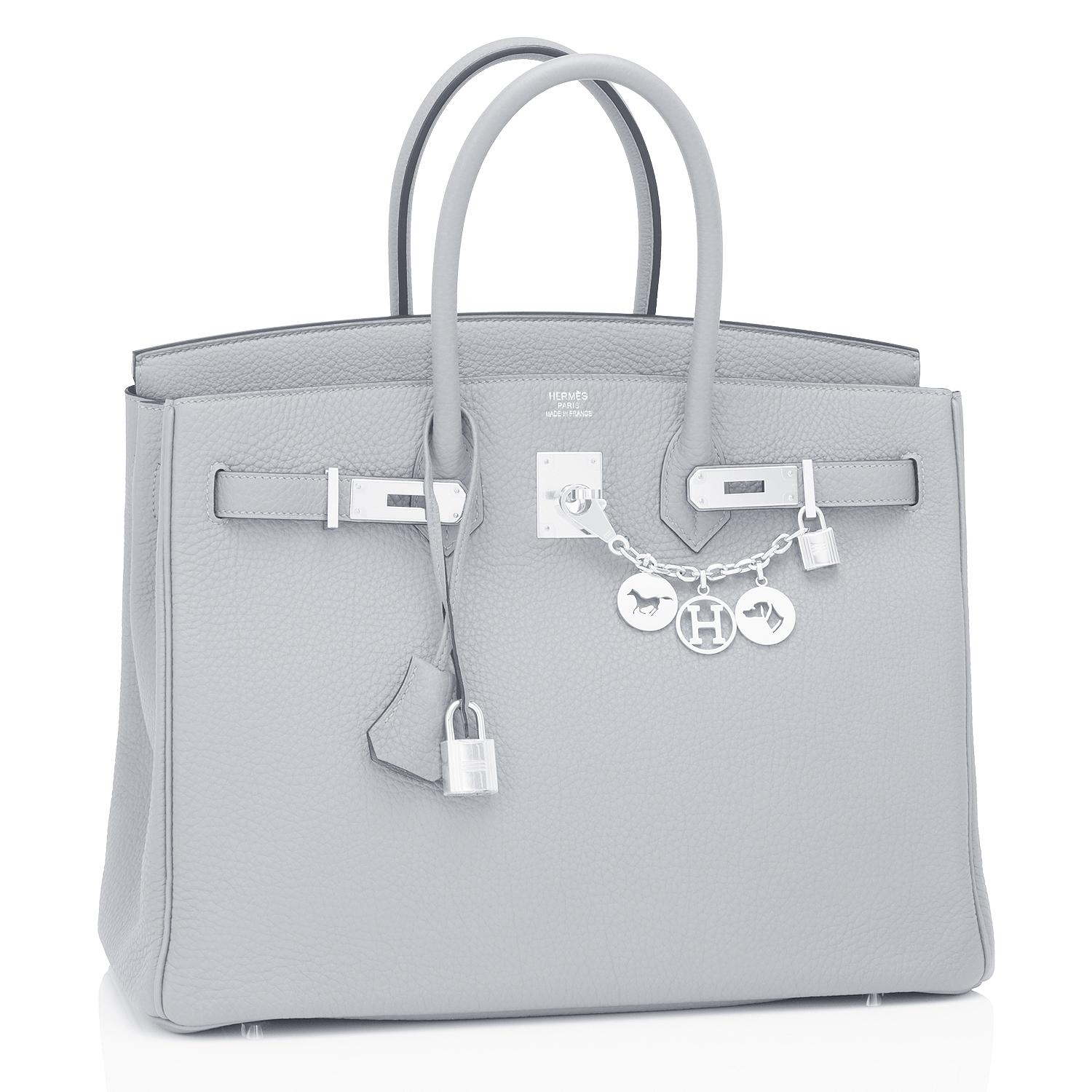 Guaranteed Authentic Hermes Birkin 35cm Blue Pale Bleu Palladium Hardware Bag Y Stamp, 2020
Just purchased from Hermes store; bag bears new interior 2020 Y Stamp.
Brand New in Box in Store Fresh, Pristine Condition (with plastic on hardware)
Perfect
