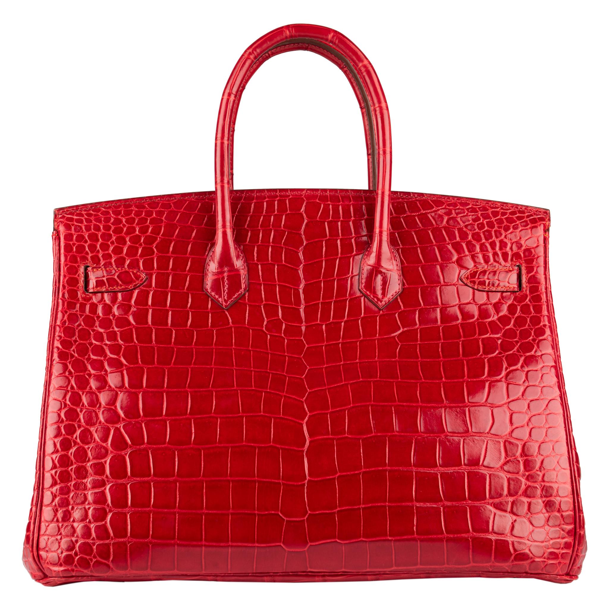 1stdibs Exclusive Hermès Birkin 35cm Braise “China Flag” Porosus Crocodile In Excellent Condition In Sydney, New South Wales