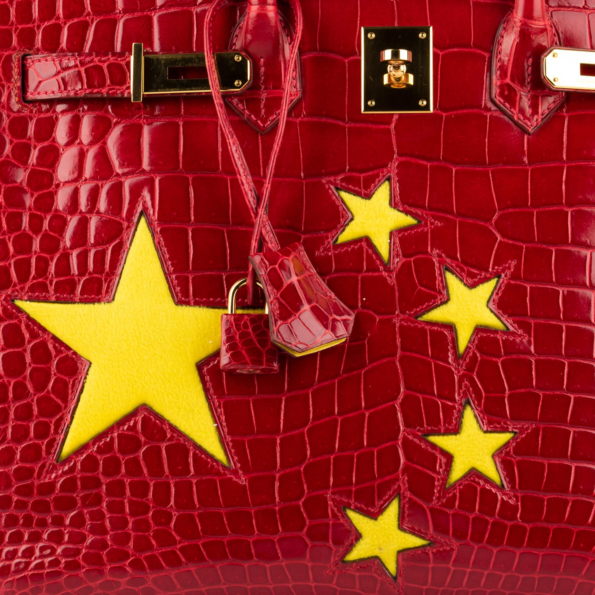 Women's or Men's 1stdibs Exclusive Hermès Birkin 35cm Braise “China Flag” Porosus Crocodile