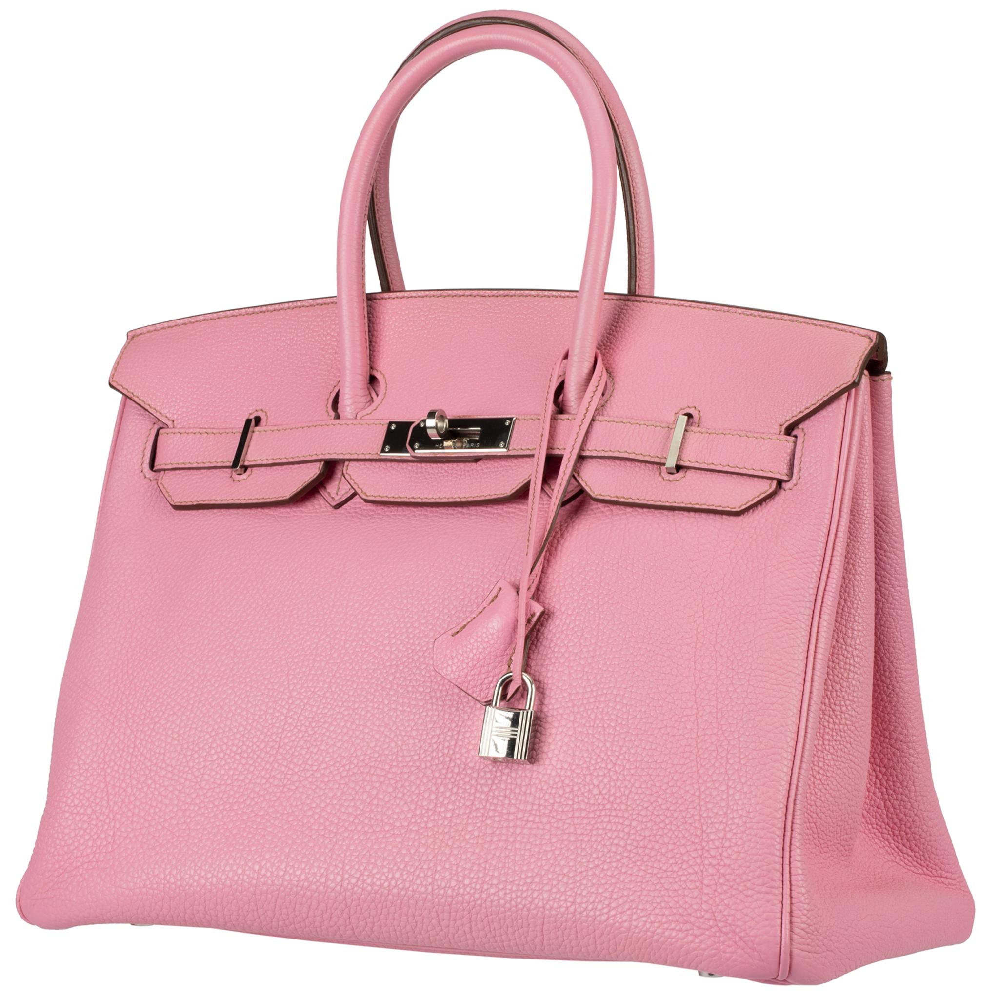 Rose Hermès Birkin 35cm Bubblegum Togo Leather Palladium Hardware en vente