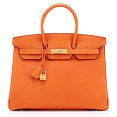 Hermes Birkin 35cm Classic Orange Togo Gold Hardware New with Box