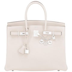 Hermes Birkin 35cm Craie Chalk Off White Bag Togo Palladium Hardware NEW