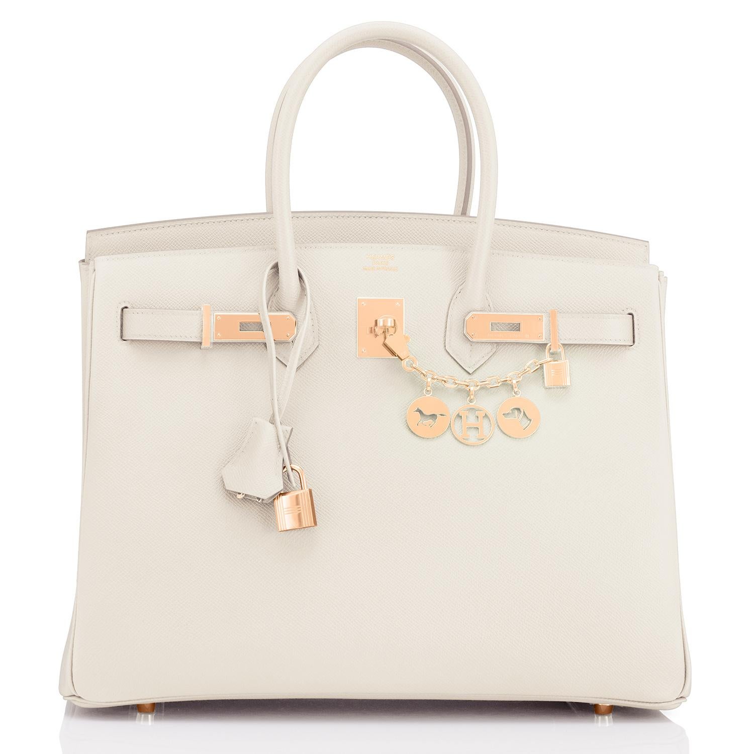 Hermes Craie 35cm Birkin Togo Rose Gold Hardware Chalk Off White Y Stamp, 2020 RARE
Craie Birkin 35cm with Rose Gold is so spectacular and ultra rare!
Just purchased from Hermes store; bag bears new interior 2020 Y Stamp.
Brand New in Box. Store