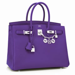 Hermes Birkin 35cm Crocus Deep Purple Epsom Bag Palladium Hardware NEW RARE