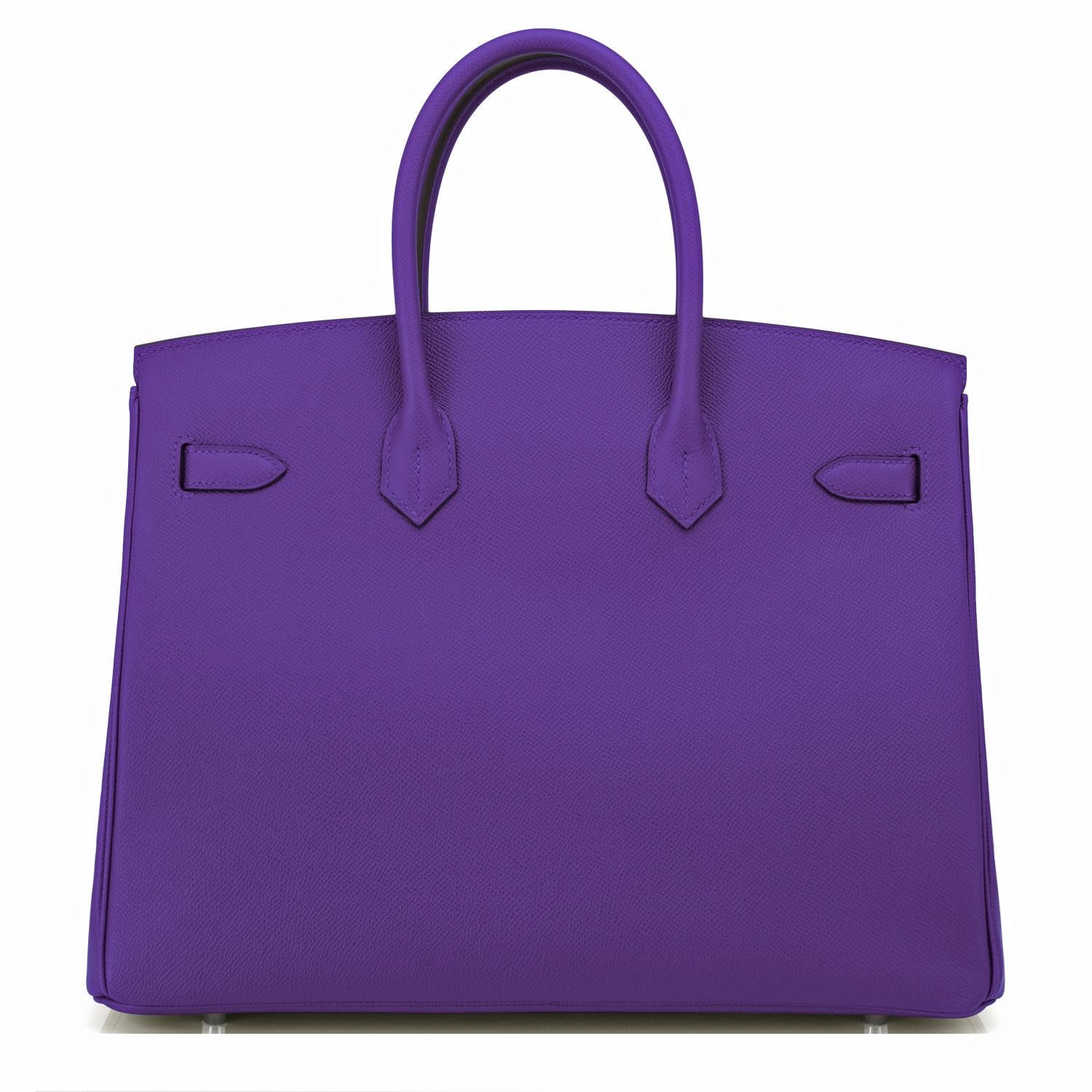 Women's or Men's Hermes Birkin 35cm Crocus Deep Purple Epsom Bag Palladium Hardware NEW RARE