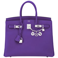 Hermes Birkin 35cm Crocus Deep Purple Epsom Bag Palladium Hardware NEW RARE