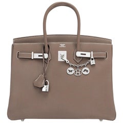 Sac Hermès Birkin 35 cm couleur étoupe avec finitions métalliques en palladium, estampillé U, 2022