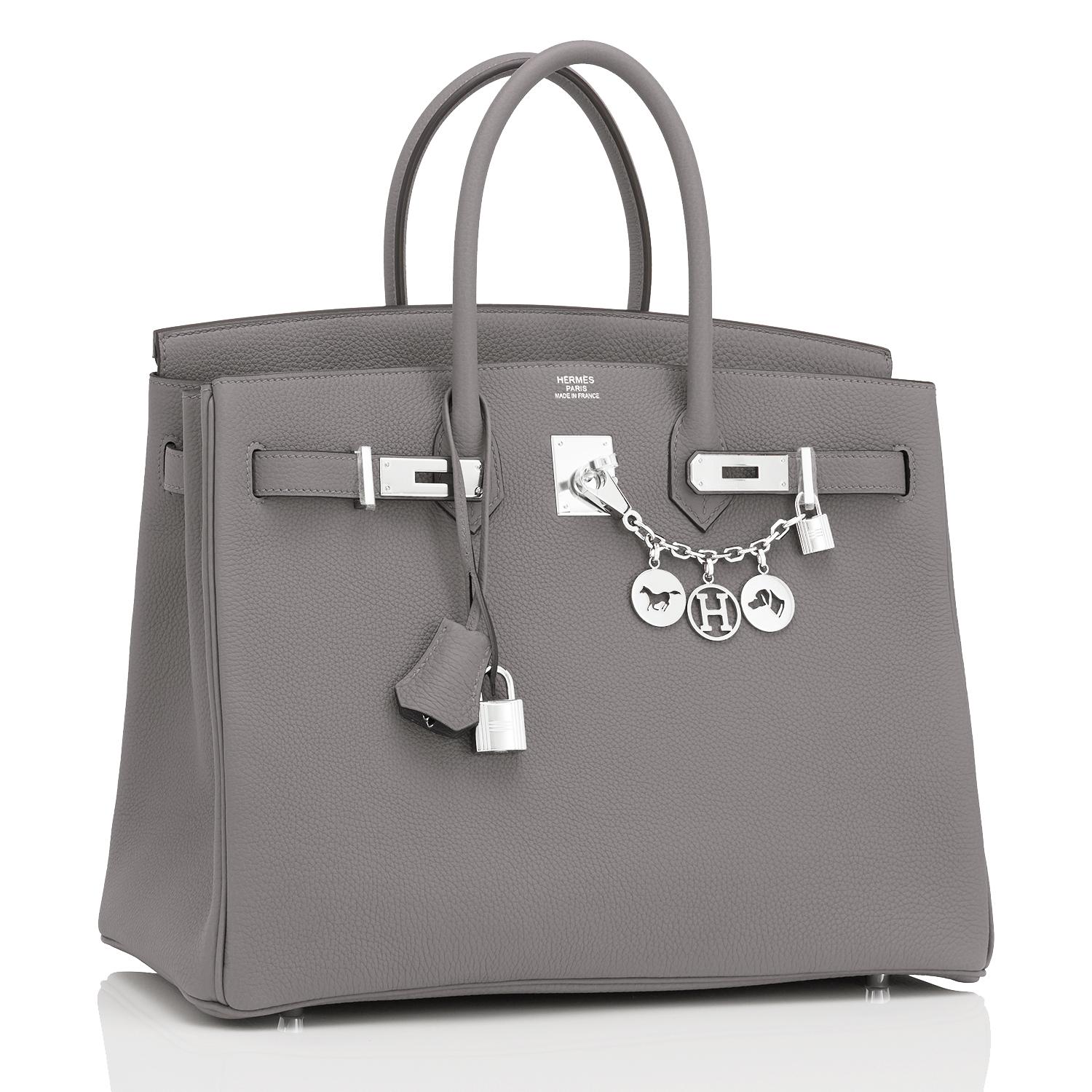 Hermes Birkin 35cm Gris Meyer Togo Grey Palladium Hardware Bag U Stamp, 2022
Brand New in Box.  Store Fresh. Pristine condition (with plastic on hardware).
Just purchased from Hermes store, bag bears new 2022 interior U Stamp.
Perfect gift! Comes