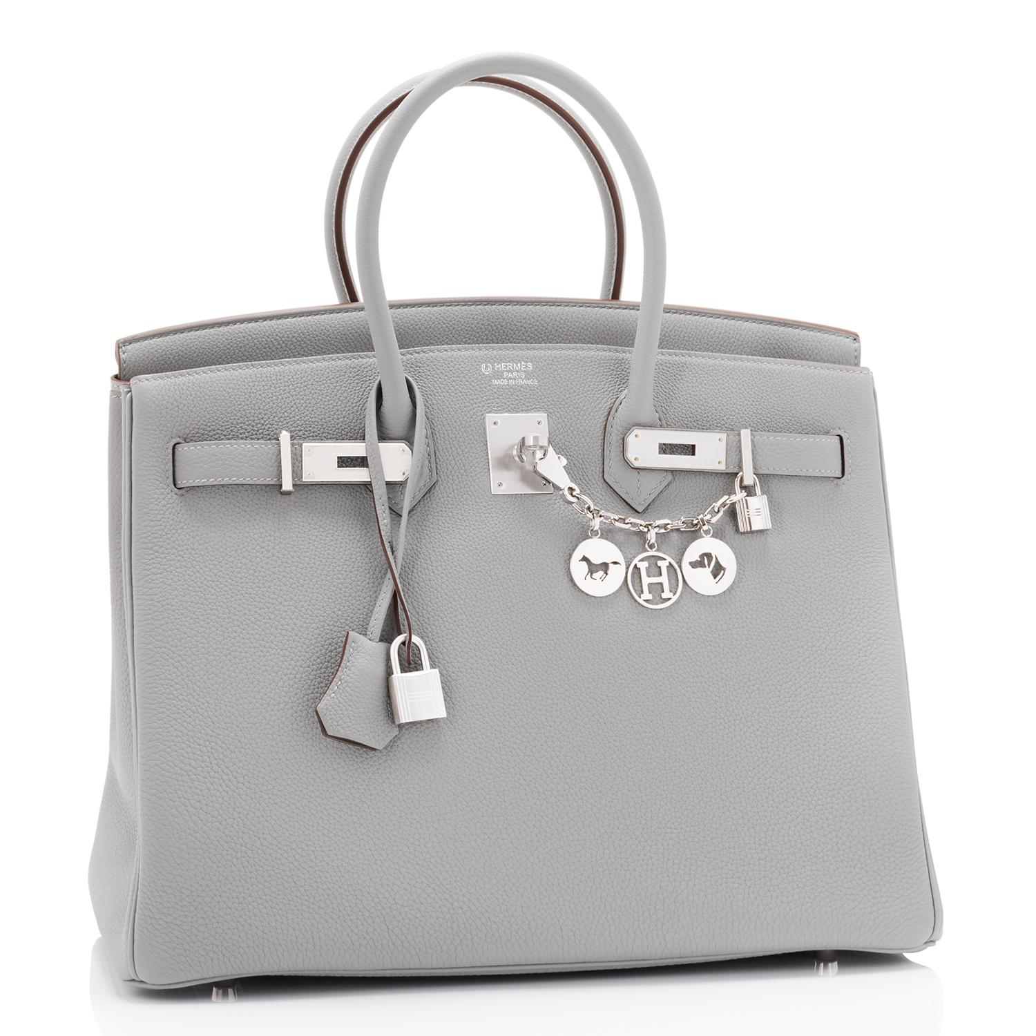 Gray Hermes Birkin 35cm HSS Bi-Color Gris Mouette Etain Horseshoe Bag Special Order
