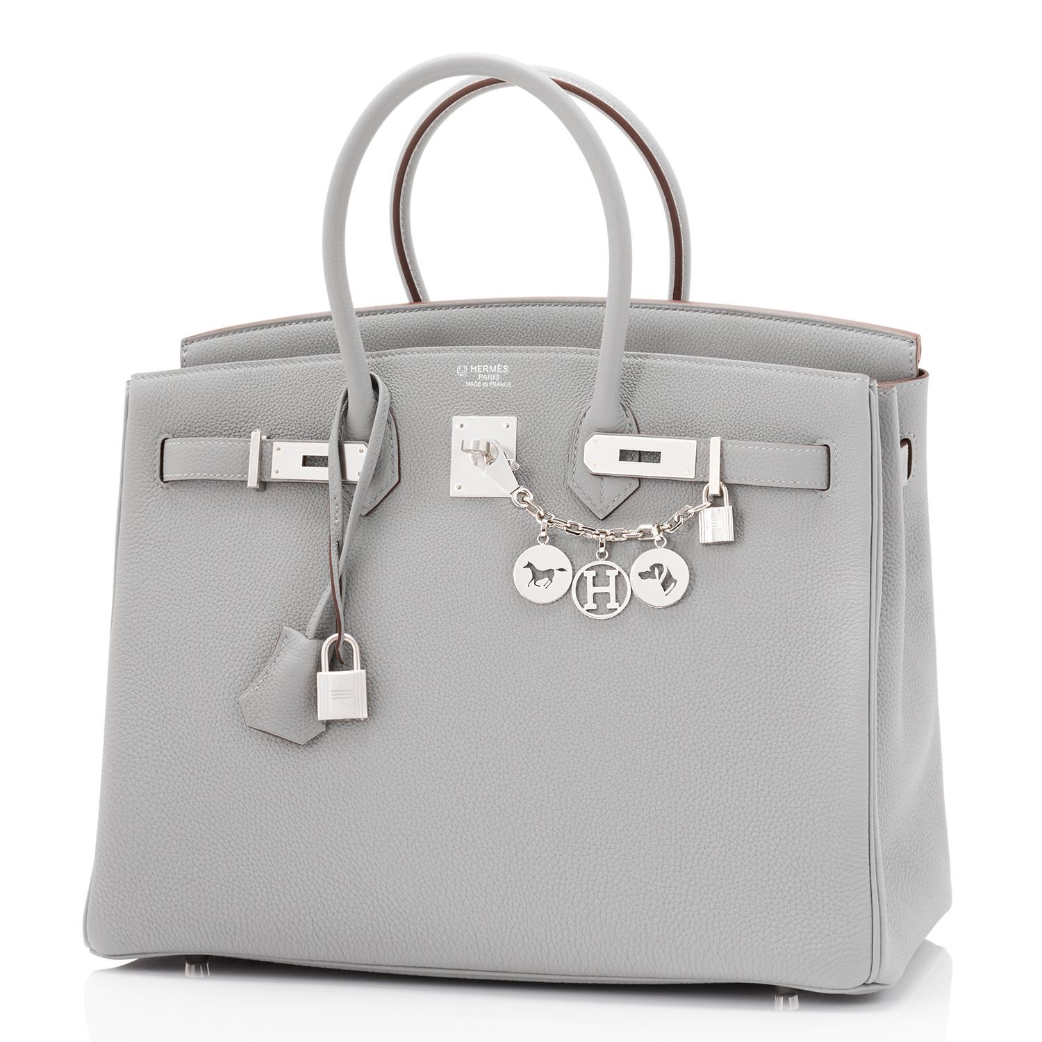 Women's or Men's Hermes Birkin 35cm HSS Bi-Color Gris Mouette Etain Horseshoe Bag Special Order