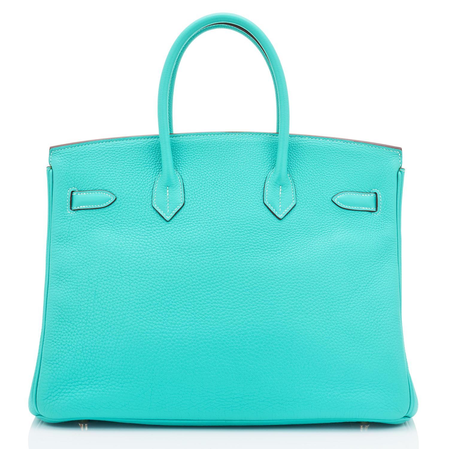 Women's or Men's Hermes Birkin 35cm Lagoon Blue Togo Palladium Hardware Bag RARE