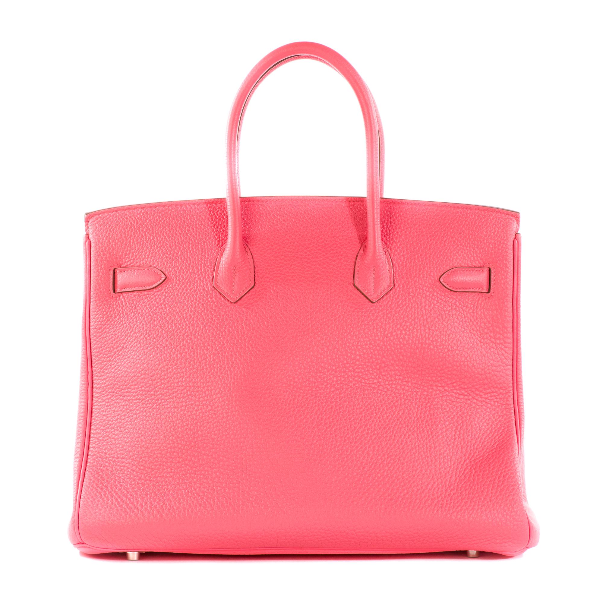 Hermès Birkin 35  Exquisite U5 rose lipstick in Togo smooth leather , which is a light pink with white undertones.  Palladium hardware accentuates this handbag and all of the original accessories are included. The stamp is located on the strap of