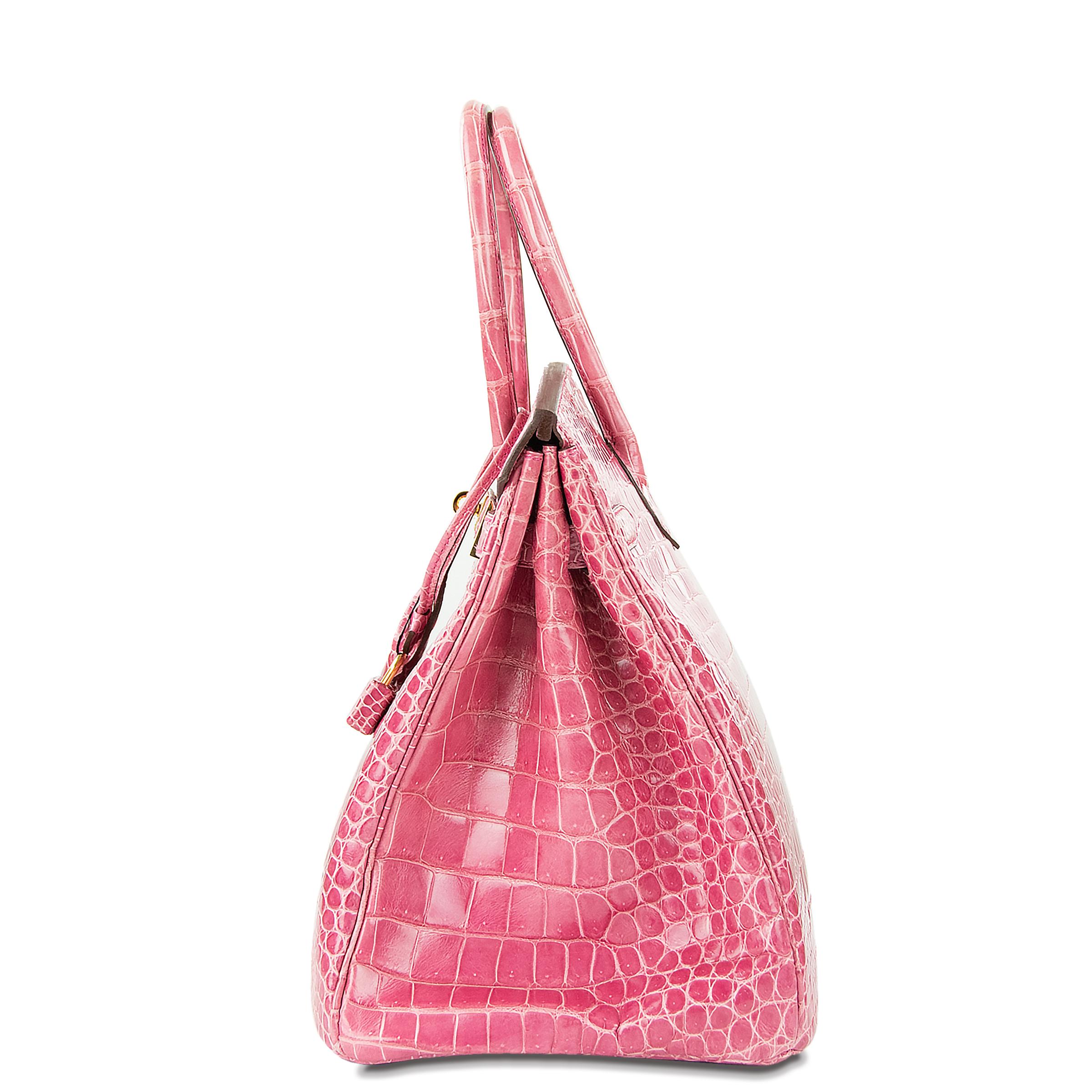 Hermes Birkin 35cm Pink Porosus Crocodile GHW For Sale 3